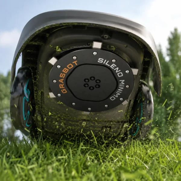 Unterseite eines GARDENA SILENO minimo mit Mähteller